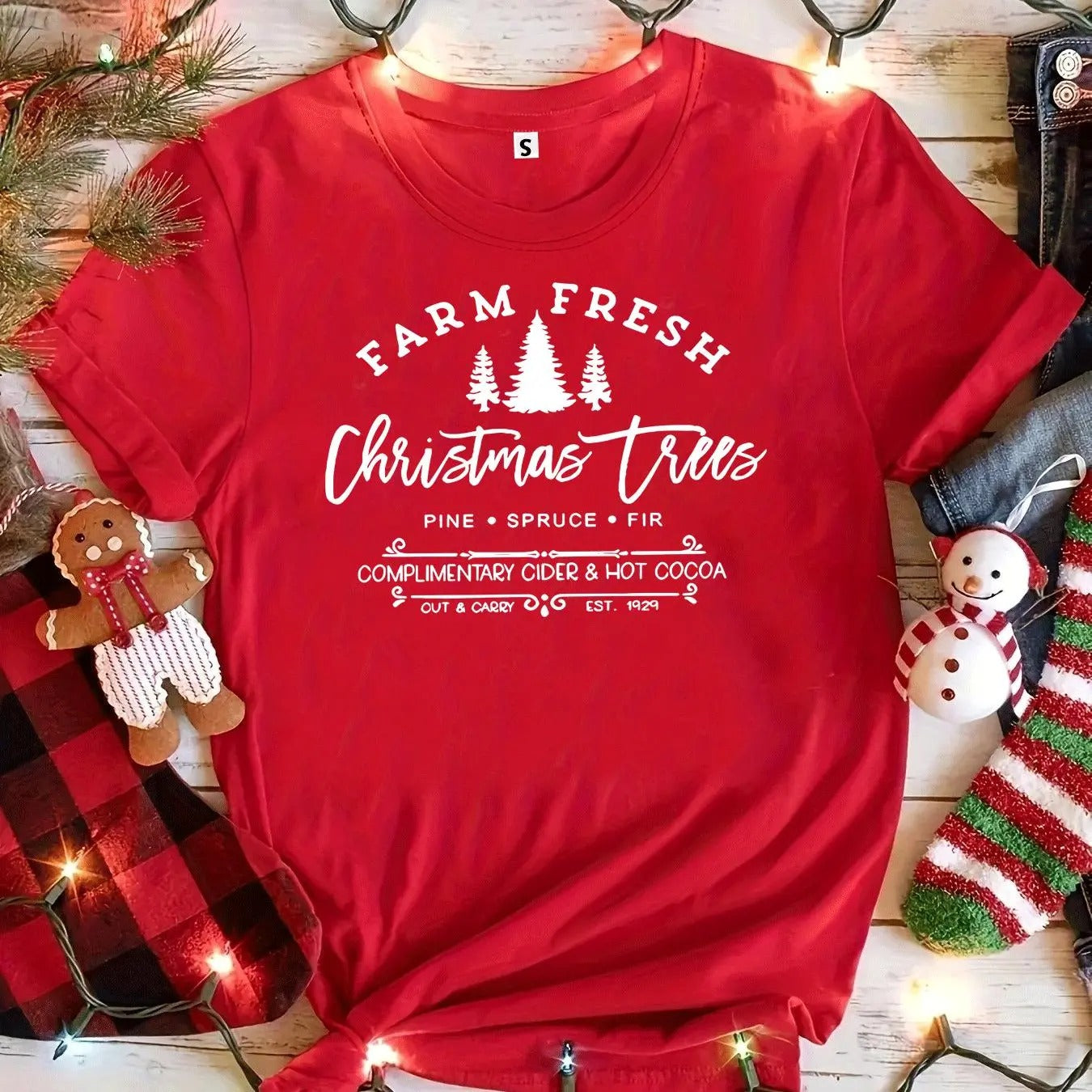 Women's Christmas Tree & Letter Print Round Neck Tee, Casual Short Sleeve Crew Neck T-shirt for Daily Holiday Vacation...