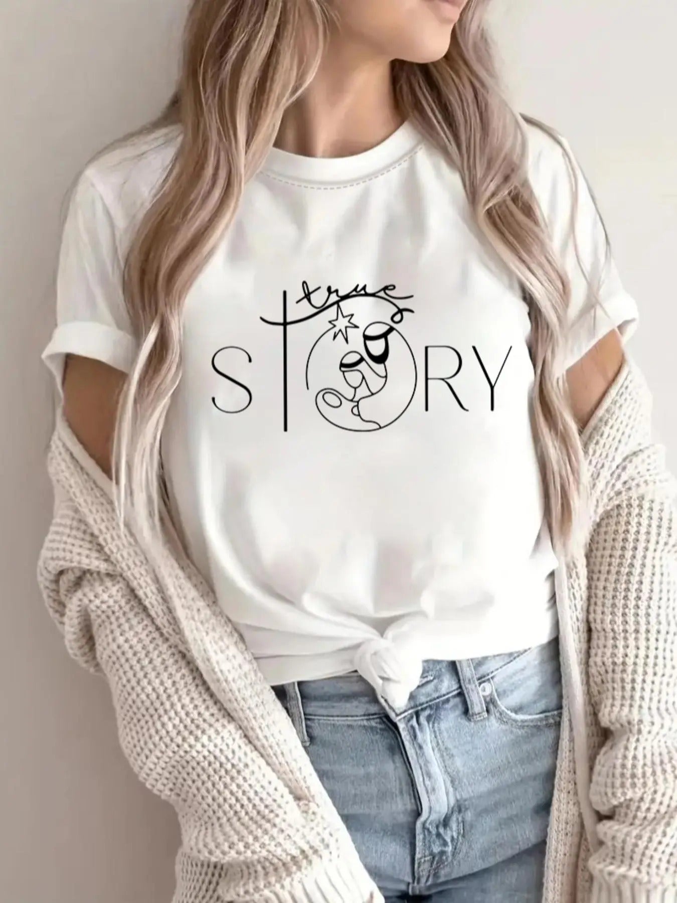 Women's Christmas Tree & Star Print Round Neck Tee, Casual Short Sleeve Crew Neck T-shirt for Daily Wear, Ladies Clothes...
