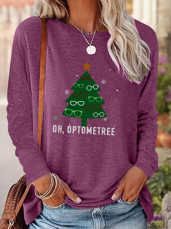 Women's Christmas Tree Print Long Sleeve Casual Fitted T-Shirt, Comfortable Fabric, Available in 9 Colors, All Seasons...
