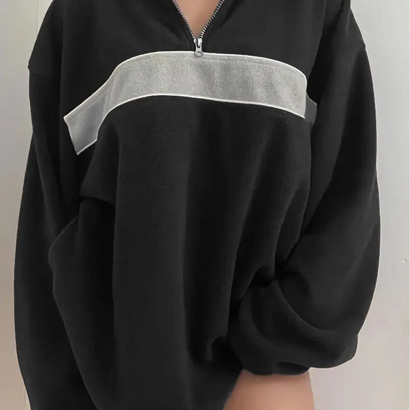 Women's Color Block Sweatshirt Half Zip Long Sleeve Drop Shoulder Pullover Tops Shirt Hoodie | PrintMintTees.com