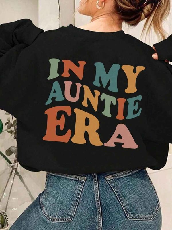 Women's Colorful Letter Print Round Neck Sweatshirt, Casual Long Sleeve Crew Neck Pullover for Daily Wear, Ladies Clothes...