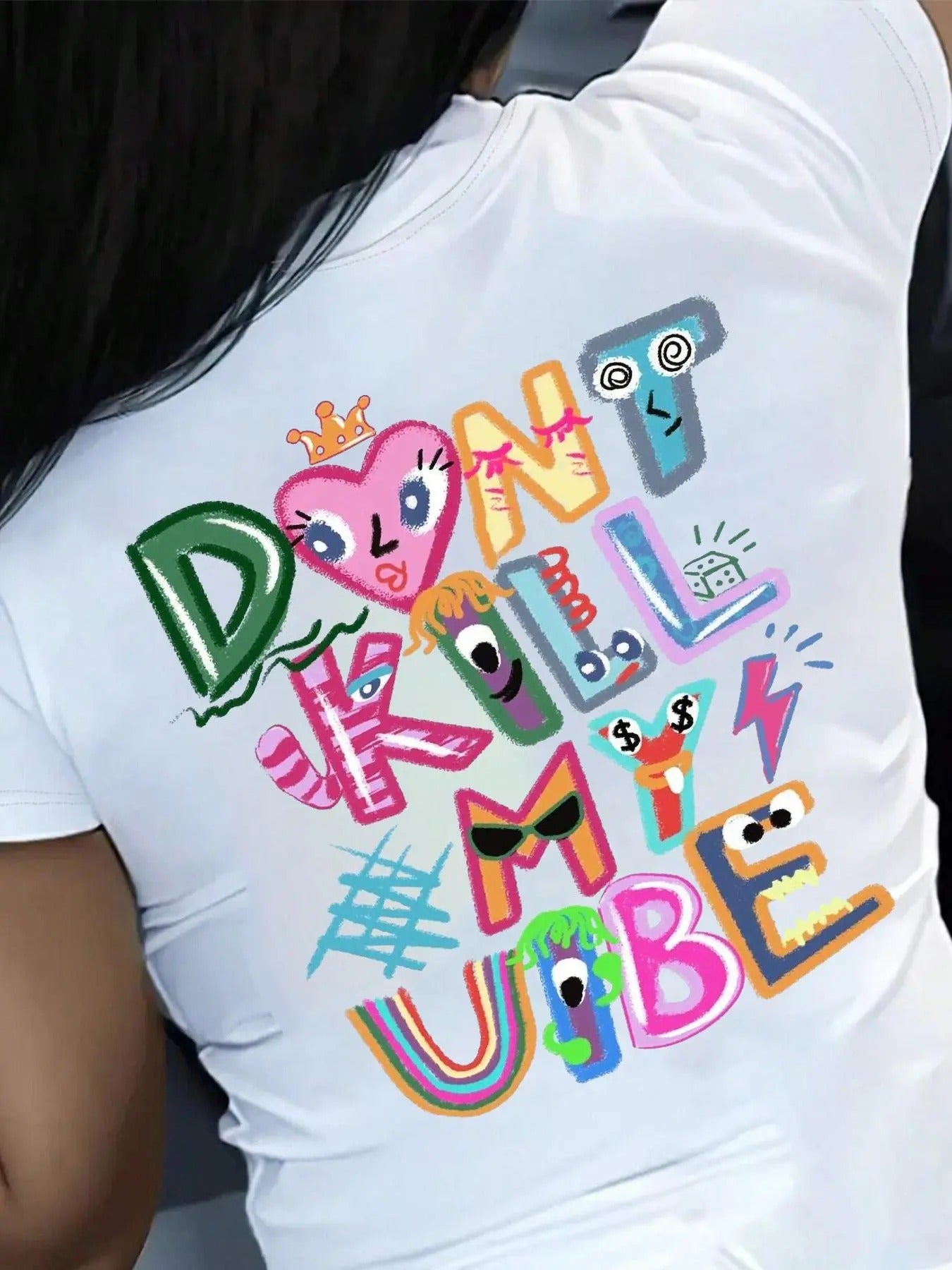 Colorful Slogan Round Neck Casual Short Sleeve Daily Clothes All Seasons Shirt Hoodie Sweatshirt