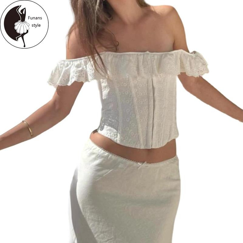 Women's Corset Off-Shoulder Tops Trendy Eyelets Ruffles Tie up Shirts Blouses for Going out Streetwear Hoodie Sweatshirt
