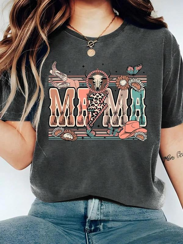 Women's Cowgirl & Letter Print Round Neck Graphic Tee, Vintage Trendy Casual Short Sleeve T-shirt for Daily Wear, Ladies...