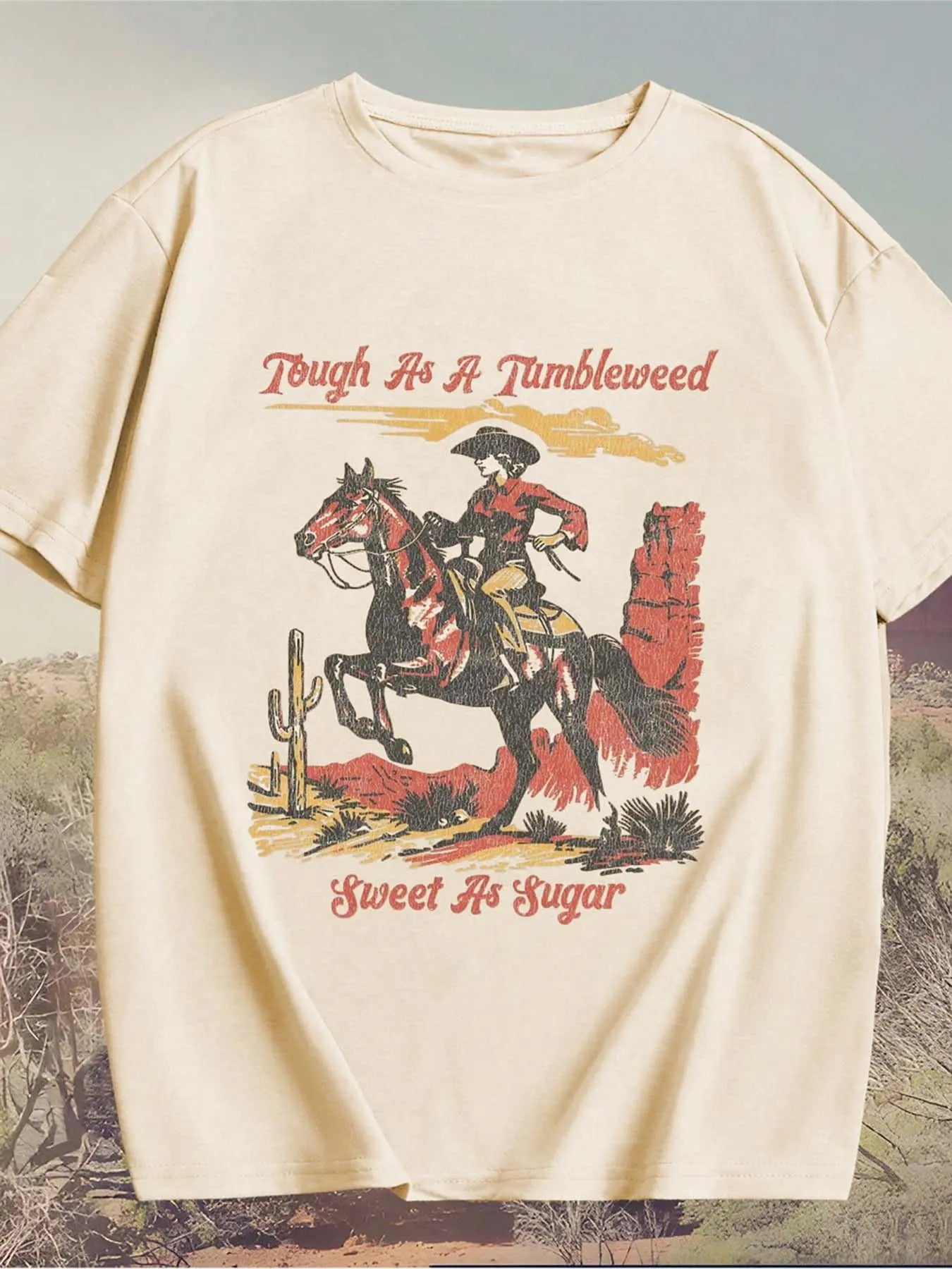 Cowgirl Print Round Neck Casual Short Sleeve Daily All Seasons T-Shirts, Hoodie, Sweatshirt
