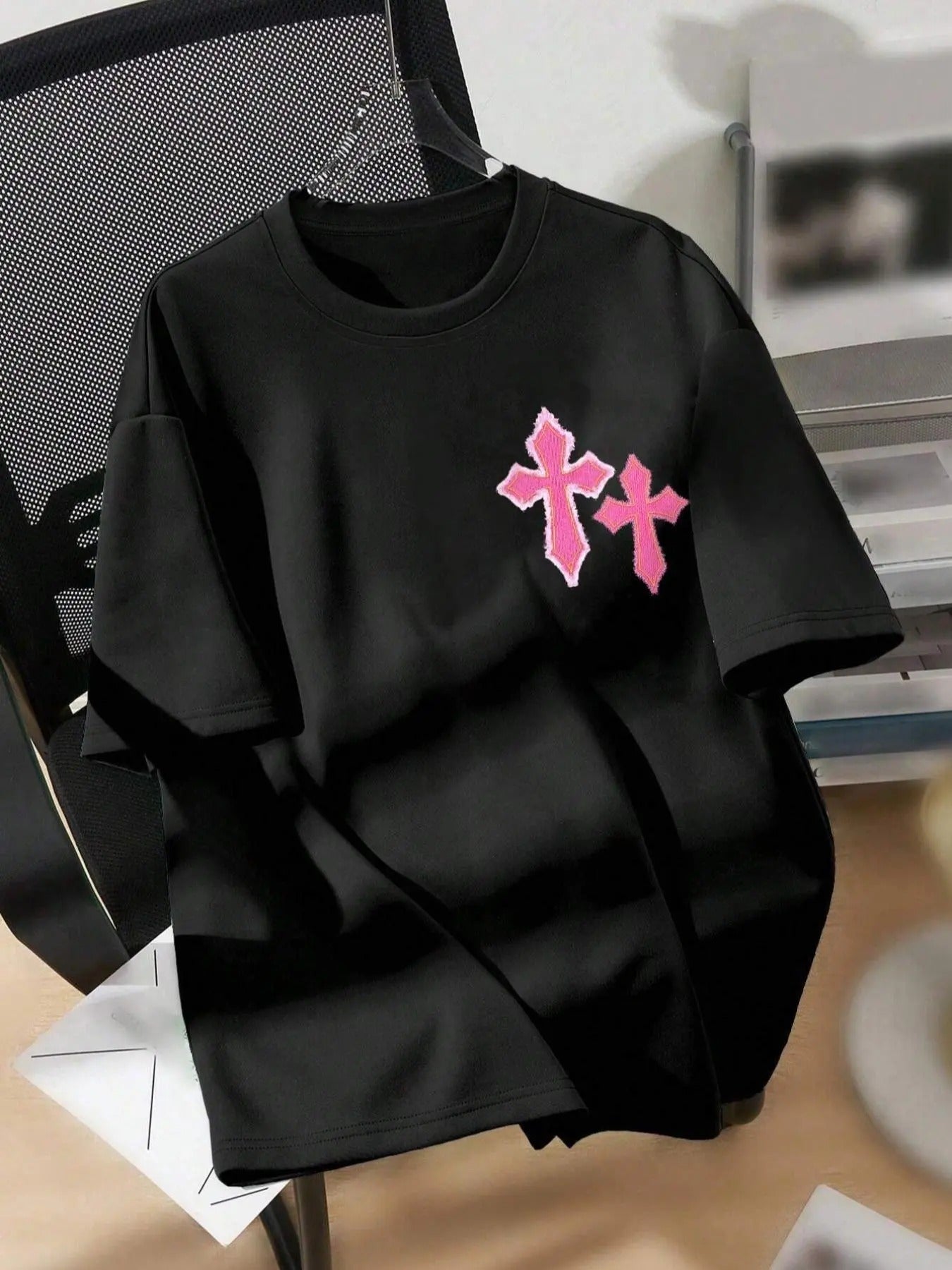 Cross Print Round Neck Casual Crew Neck Short Sleeve Daily Vacation Outdoor Clothes All Seasons T-Shirts, Hoodie, Sweatshirt