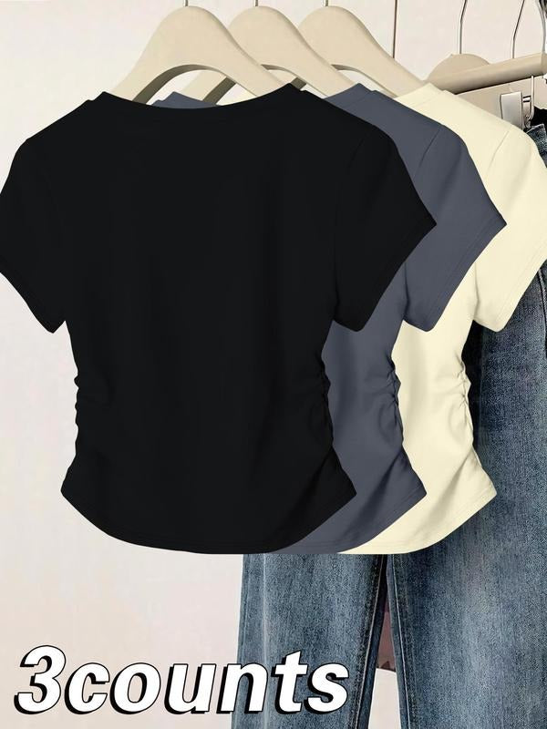 Women's Daisy & Letter Print Tee, Casual Short Sleeve Round Neck T-shirt for Daily Wear, Ladies Clothes for All Seasons,...