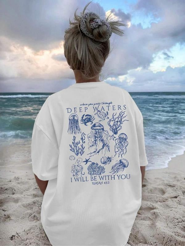Deep Sea Watercolor Round Neck Vintage Casual Short Sleeve Daily Summer Top T-Shirts, Hoodie, Sweatshirt