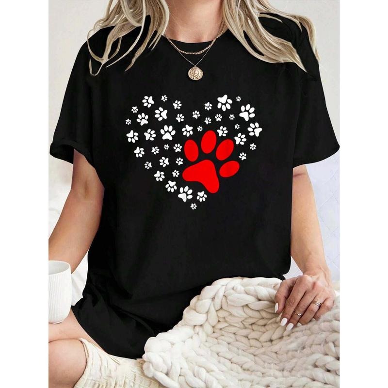 Women's Dog Paw Heart Graphic T-Shirt