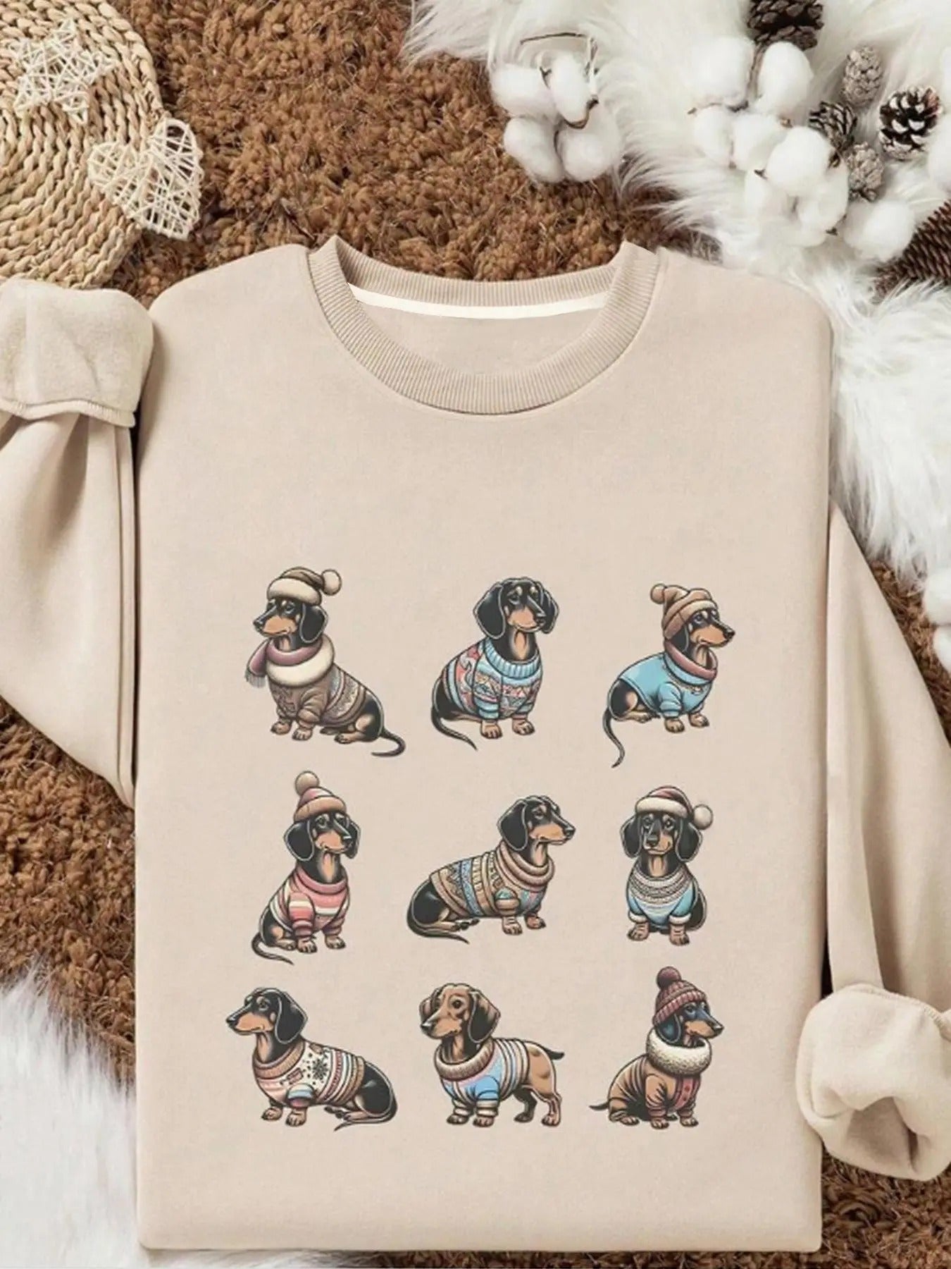 Dog Print Crew Neck Casual Long Sleeve Spring & Fall Top Daily T-Shirts, Hoodie, Sweatshirt