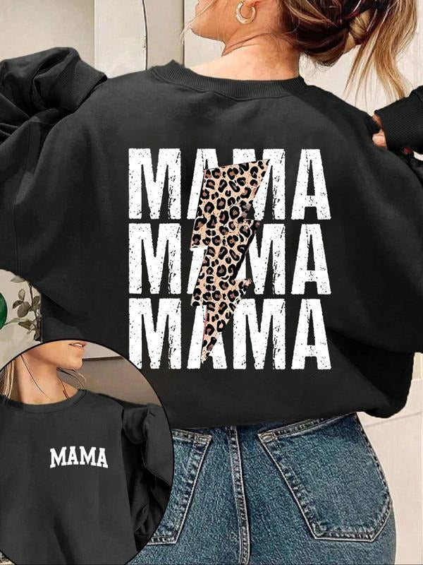 Women's Double-Sided "MAMA" & Leopard Lightning Graphic Sweatshirt