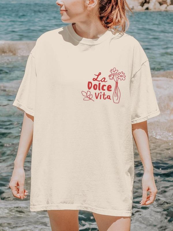 Women's Dove & Letter Print Round Neck Graphic Tee, Vintage Trendy Casual Short Sleeve T-shirt for Daily Wear, Ladies...