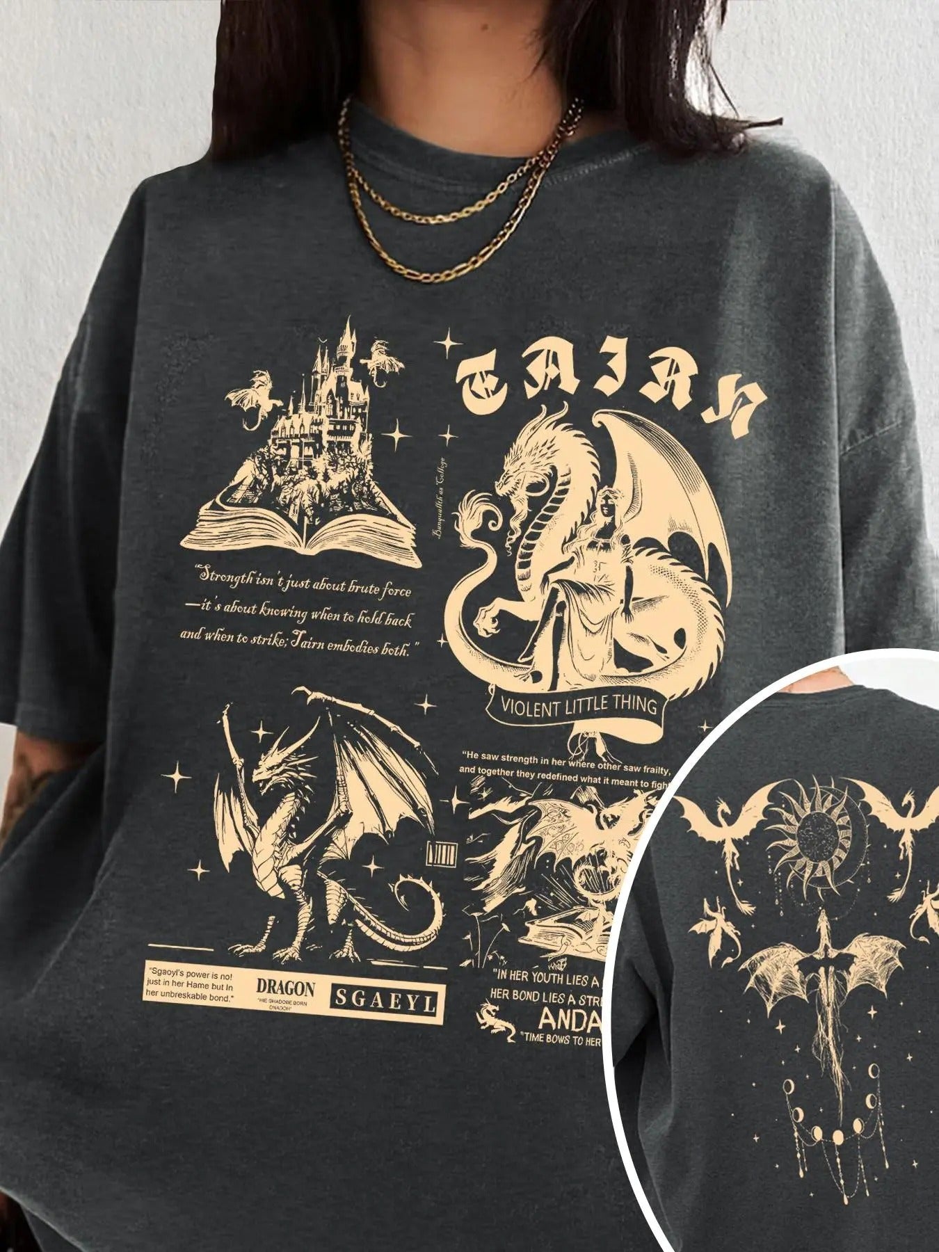 Women's Dragon & Letter Print Round Neck Graphic Tee, Vintage Trendy Casual Graphic Short Sleeve T-shirt for Daily Wear,...
