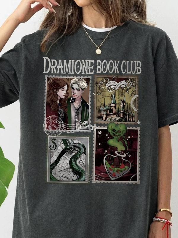 Women's Dramione Book Club T-shirt, Casual Round Neck Graphic Tee for Summer, Women's Top for Daily Wear Hoodie Sweatshirt