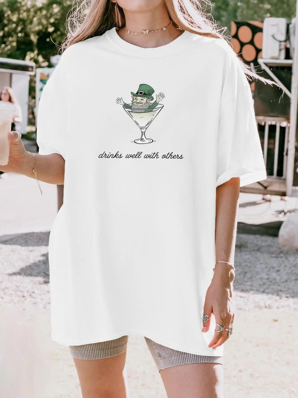 Women's Drinks & Letter Print Round Neck Tee, Casual Half  Sleeve T-shirt for Summer, Women's Top for Daily Wear Hoodie...