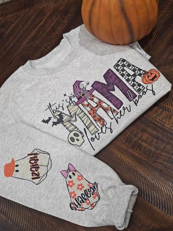 Women's Drop Shoulder Thermal Lined Sweatshirt, Fashion Casual Halloween Themed Long Sleeve Pullover for Daily Holiday...