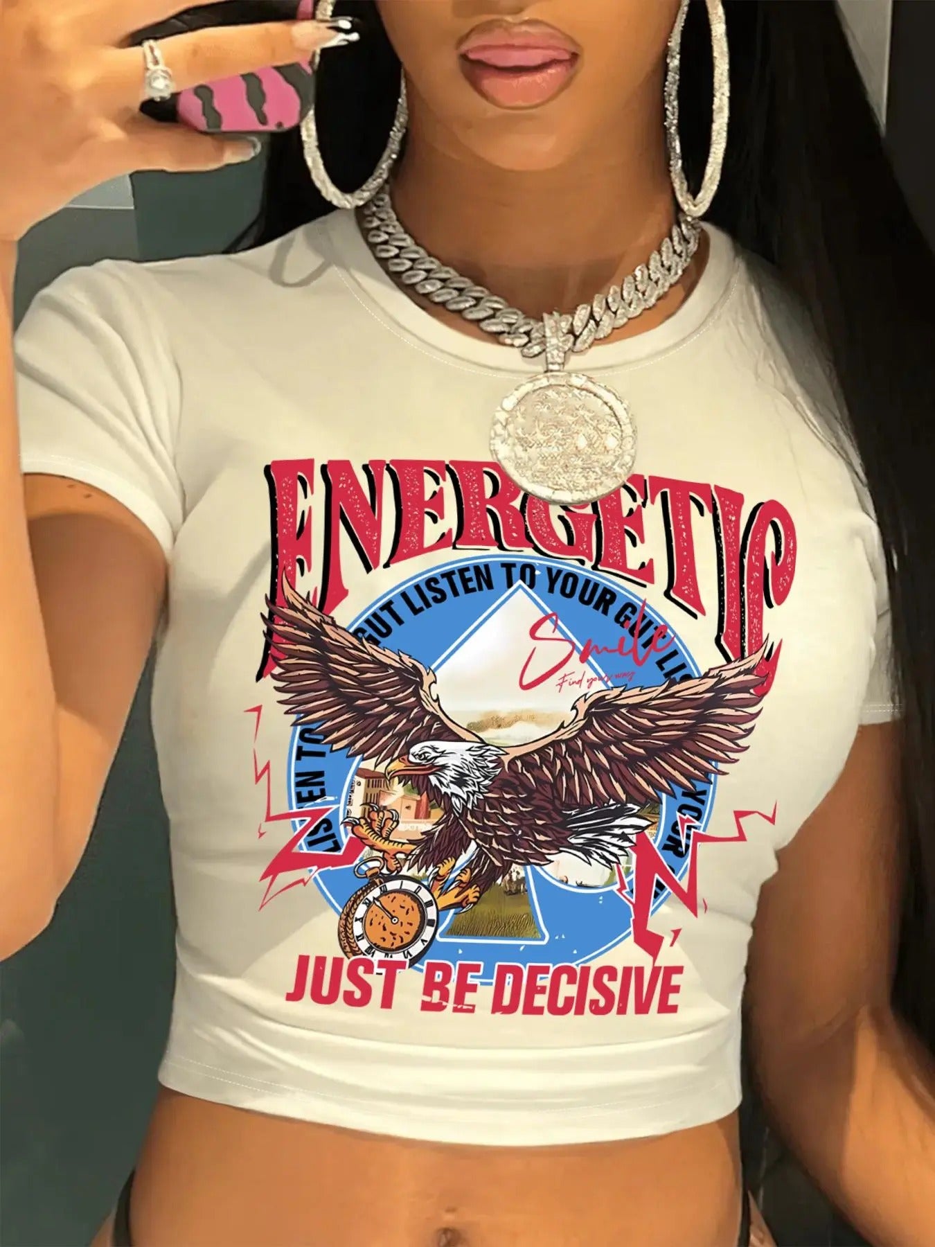 Women's Eagle Graphic Print Round Neck Crop Tee, Fashion Casual Short Sleeve T-shirt for Daily Wear, Ladies Summer...