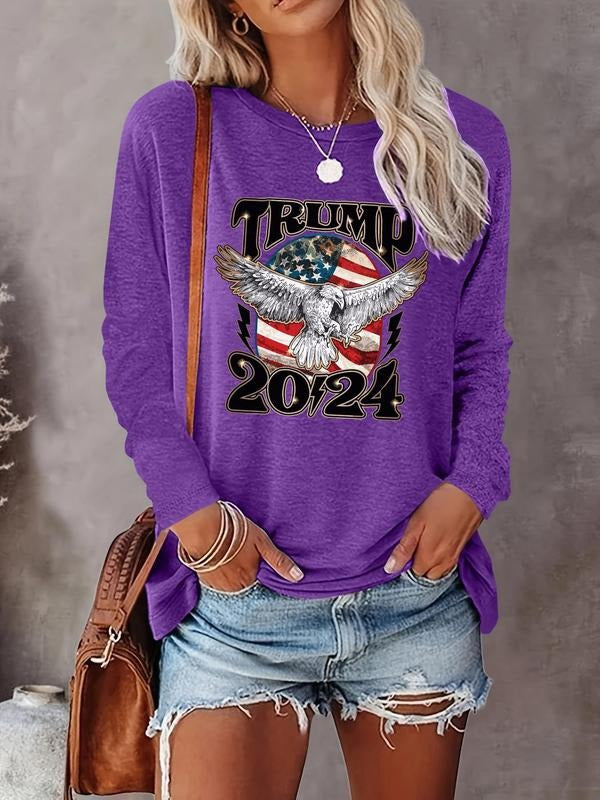 Women's Eagle Letter Print Round Neck Tee, Fashion Casual Crew Neck T-shirt for Daily Holiday Vacation Outdoor Wear,...
