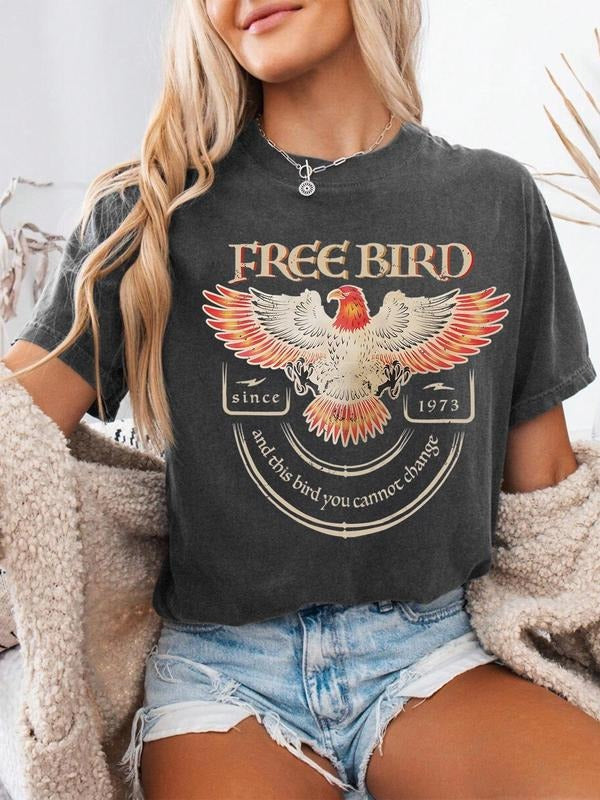 Eagle Print Round Neck Vintage Casual Short Sleeve Daily Summer Top T-Shirts, Hoodie, Sweatshirt