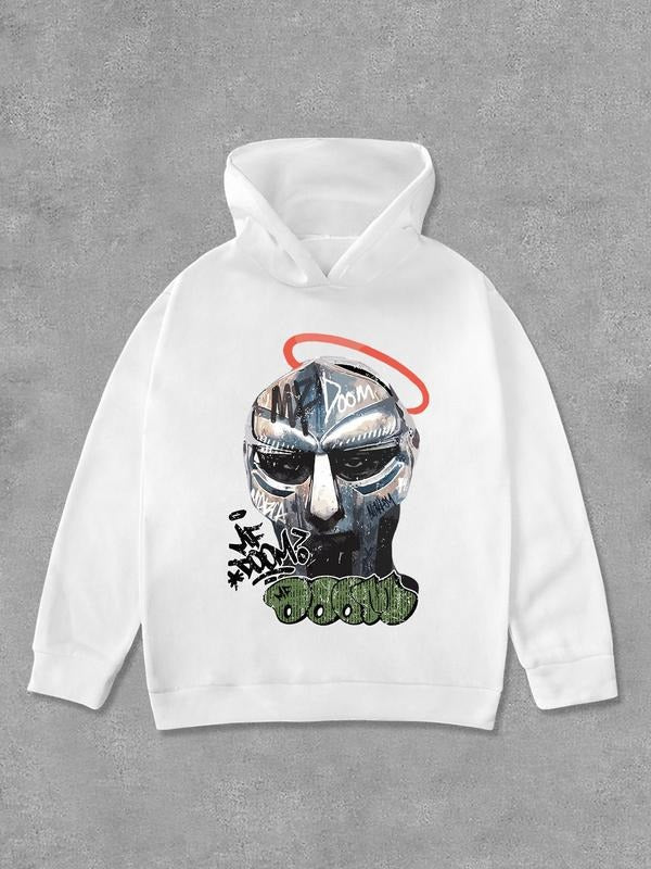 Women's Face Print Drop Shoulder Hoodie, Fashion Casual Long Sleeve Hooded Sweatshirt for Daily Holiday Outdoor Wear,...