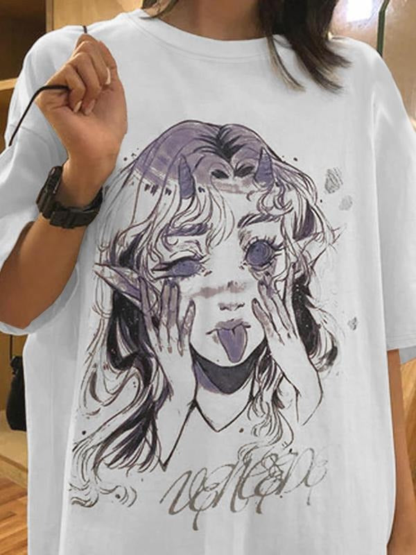 Face Print Round Neck Casual Short Sleeve Daily All Seasons T-Shirts, Hoodie, Sweatshirt