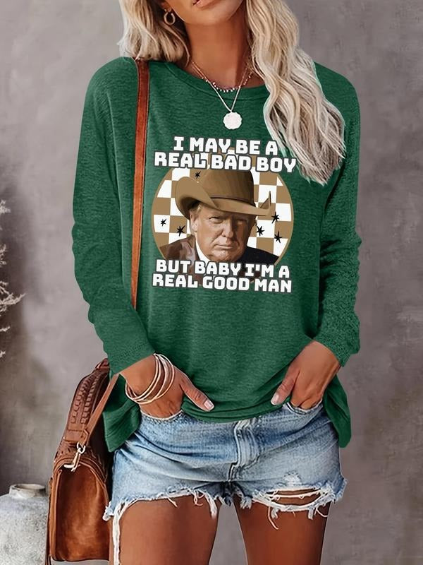 Women's Figure & Letter Print Round Neck T-shirt, Fashion Casual Crew Neck Long Sleeve T-shirt for Daily Wear, Ladies...