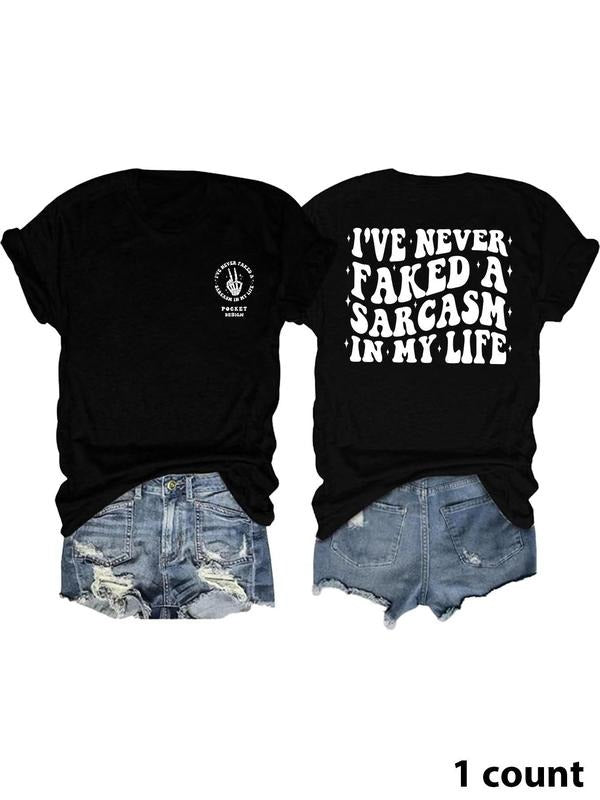 Women's Figure & Letter Print Round Neck Tee, Fashion Casual Crew Neck T-shirt for Daily Holiday Vacation Outdoor Wear,...
