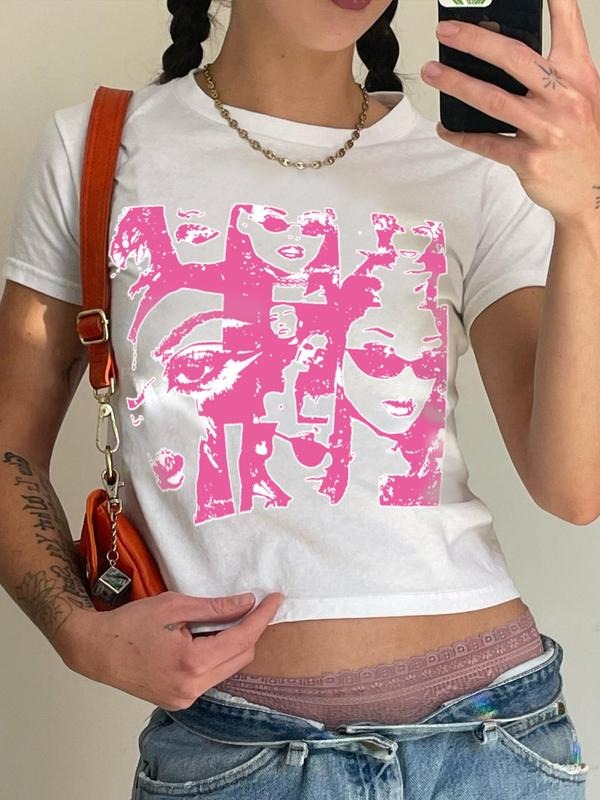 Figure Print Round Neck Crop Casual Crew Neck Short Sleeve Daily Vacation Outdoor Clothes All Seasons Shirt Hoodie Sweatshirt