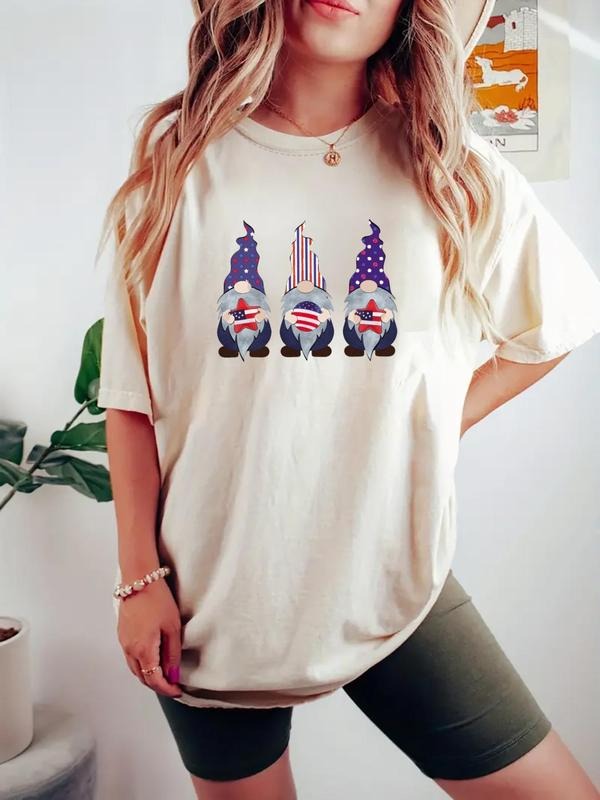 Women's Flag & Letter Print Round Neck Graphic Tee, Casual Short Sleeve T-shirt for Daily Wear, Ladies Clothes for All...