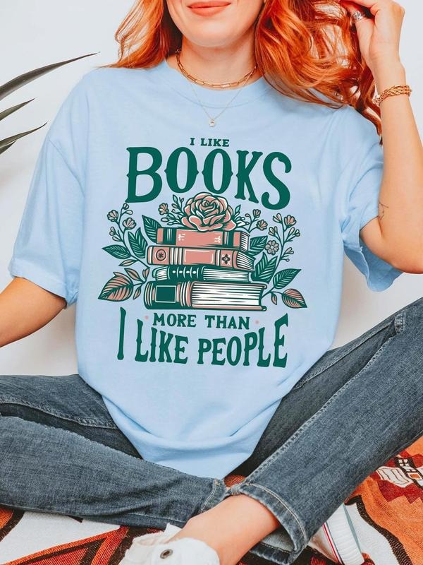 Women's Floral & Book Print Round Neck Tee, Vintage Trendy Casual Short Sleeve T-shirt for Daily Wear, Ladies Summer Wear...