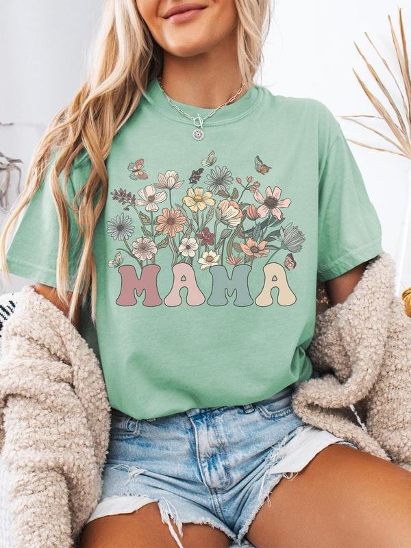 Women's Floral & Figure Print Round Neck Graphic Tee, Vintage Trendy Casual Short Sleeve T-shirt for Daily Wear, Ladies...