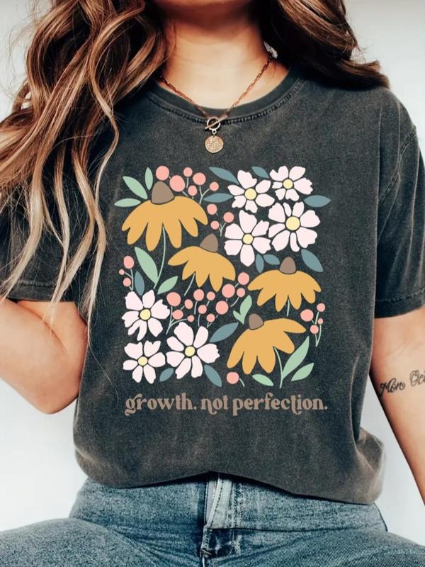 Women's Floral & Geometric Print Round Neck Tee, Trendy Casual Crew Neck T-shirt for Daily Wear, Ladies Clothes for All...