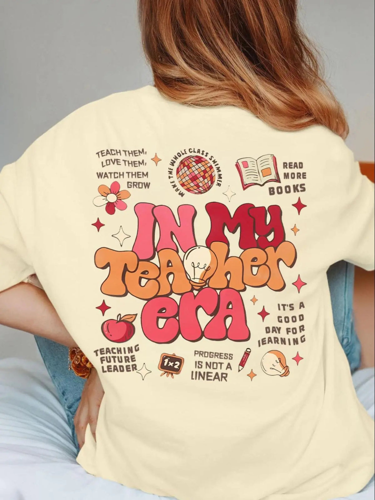 Women's Floral & Letter & Book Print Round Neck Graphic Tee, Vintage Trendy Casual Short Sleeve T-shirt for Daily Wear,...