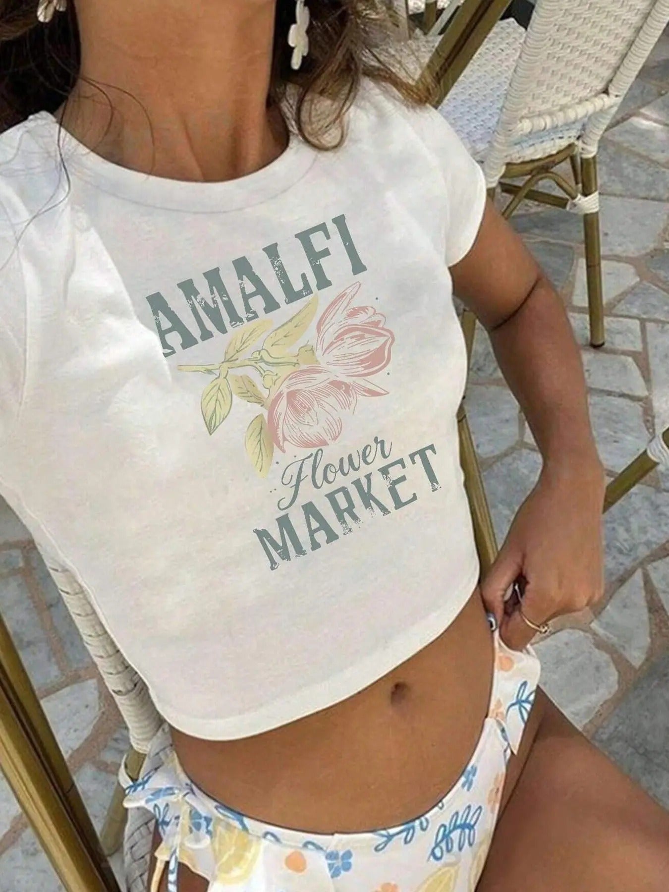 Women's Floral & Letter Print Round Neck Tee, Fashion Casual Crew Neck T-shirt for Daily Holiday Vacation Outdoor Wear,...