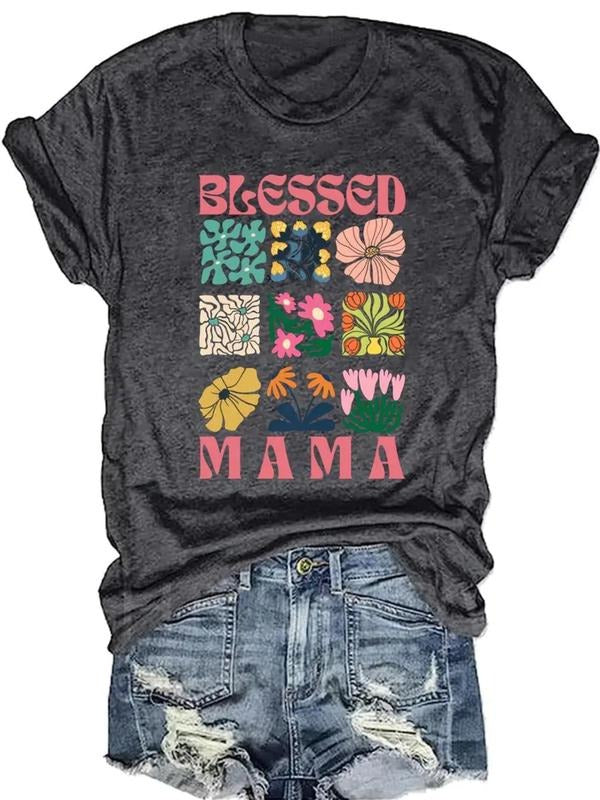 Women's Floral & Letter Print Round Neck Tee, Trendy Casual Crew Neck Short Sleeve T-Shirt for Daily Wear, Ladies Outfit...