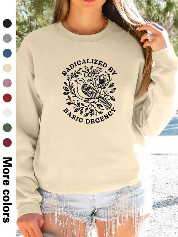 Women's Floral Letter Print Long Sleeve Round Neck Pullover Sweatshirt, Casual Fitted Design, Available in 9 Colors Shirt...