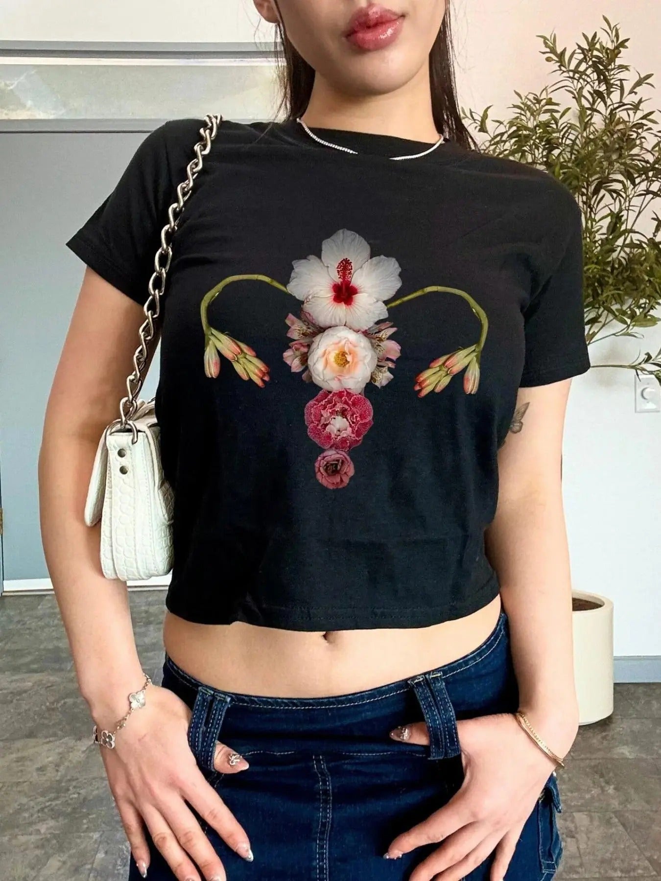 Women's Floral Print Crew Neck Tee, Casual Short Sleeve T-shirt, Ladies Summer Clothes for Daily Wear Hoodie Sweatshirt