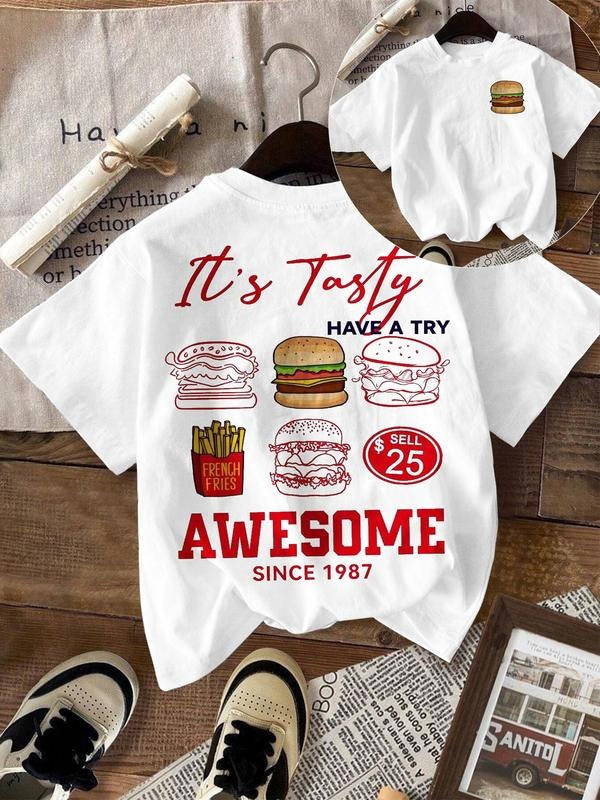 Food Print Round Neck Casual Crew Neck Short Sleeve Daily Summer Top T-Shirts, Hoodie, Sweatshirt