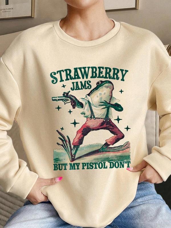 Women's Frog Print Crew Neck Sweatshirt, Fashion Casual Long Sleeve Pullover, Women's Top for Fall & Winter Shirt Hoodie