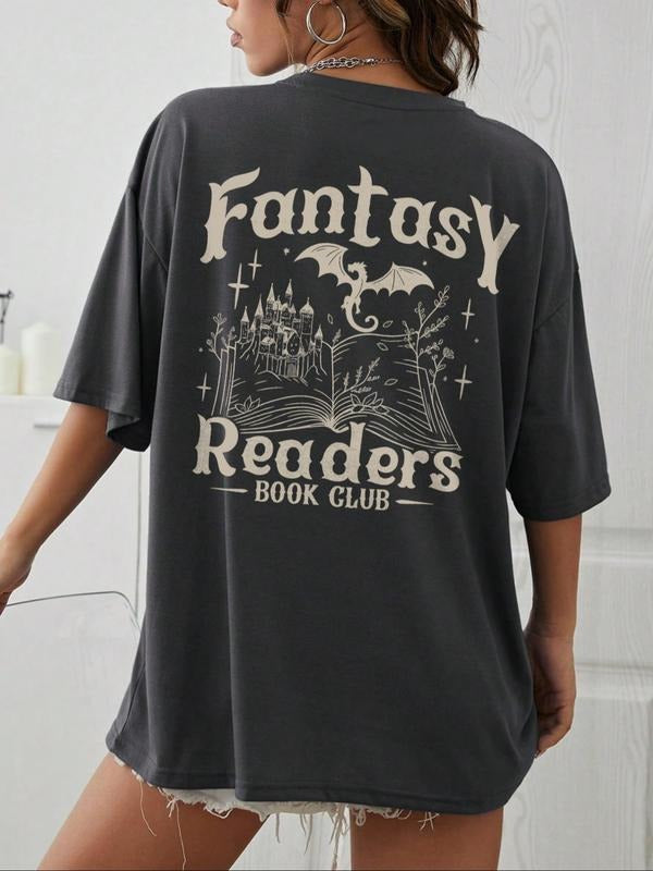 Women's Fruit & Letter Print Round Neck Tee, Casual Short Sleeve Crew Neck T-shirt for Summer, Women's Top for Daily Wear...
