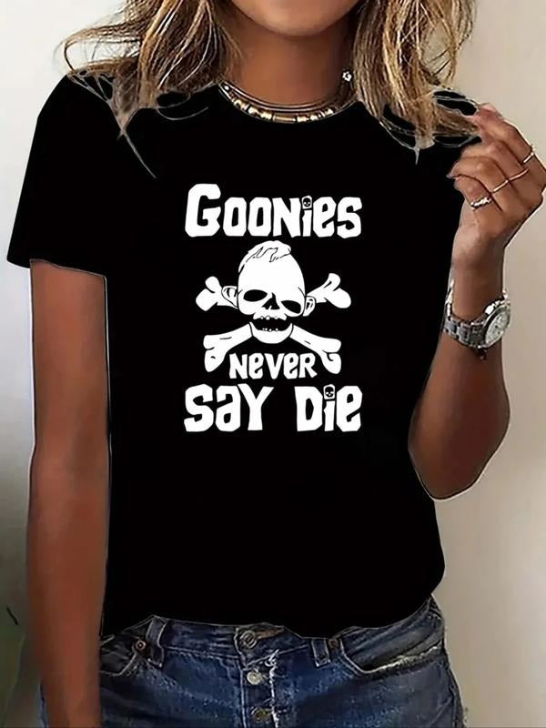 Women's Gothic Skull Graphic Fashion Round Neck Short Sleeve T-Shirt, Casual Fitted Top for All Seasons, Trendy...