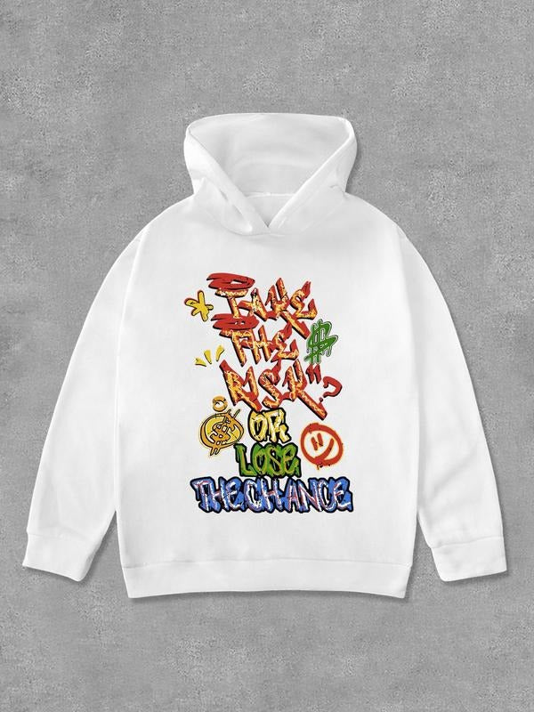 Women's Graffiti Letter Print Drop Shoulder Hoodie, Fashion Casual Hooded Sweatshirt for Daily Holiday Outdoor Wear,...