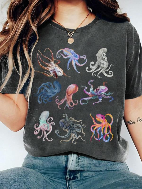 Women's Graphic Print Round Neck Tee, Fashion Casual Short Sleeve T-shirt for Daily Holiday Outdoor Wear, Women Tops for...