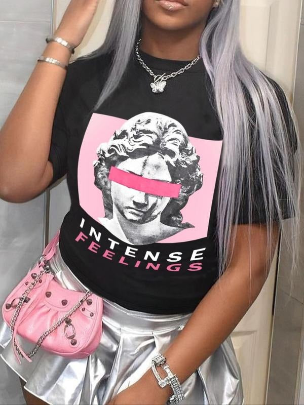Women's Graphic Print Round Neck Tee, Fashion Casual Short Sleeve T-shirt for Daily Wear, Ladies Summer Clothes Hoodie...