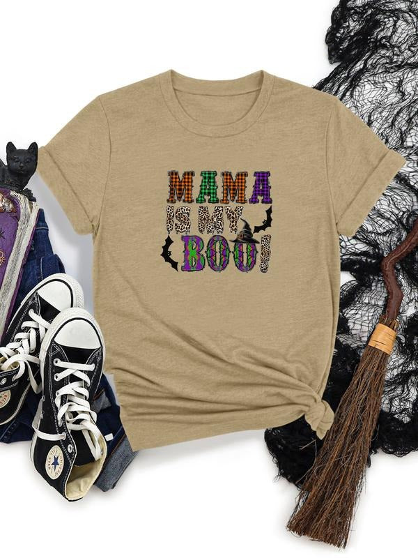 Women's Halloween Bat Print Round Neck Short Sleeve T-Shirt, Soft Comfortable Fabric, Casual Style, All Seasons Wear...