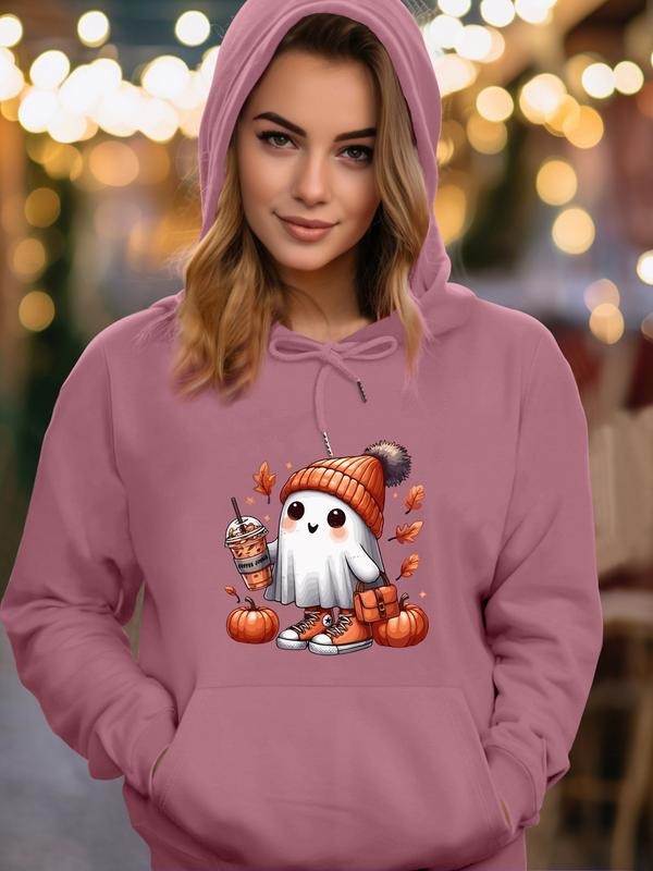 Women's Halloween Ghost Print Hoodie Sweatshirt, Casual Long Sleeve Fitted Design, All Season Wear, Available in 6 Colors...