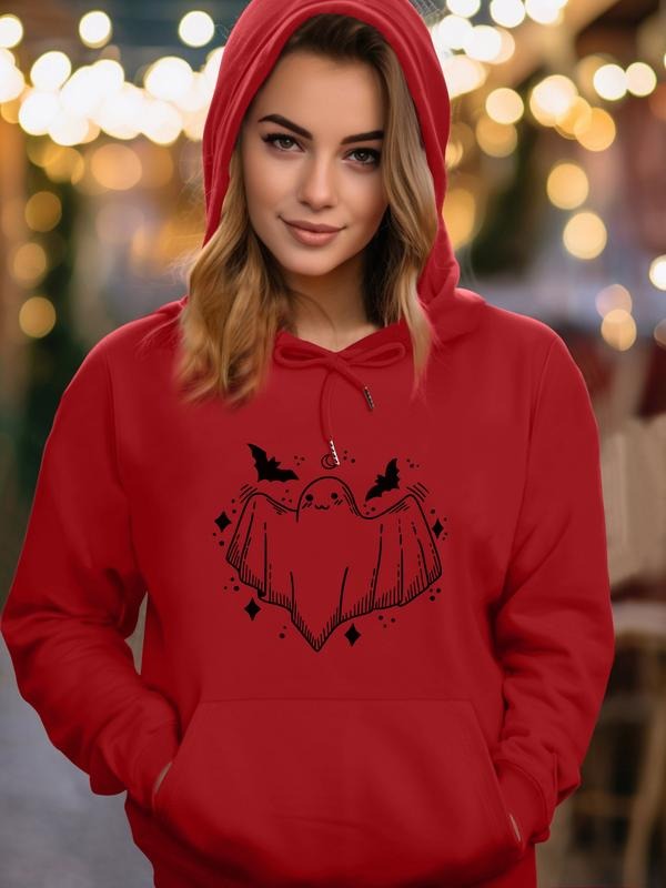 Women's Halloween Ghost Print Hoodie with Pockets, Casual Long Sleeve Fitted Hooded Sweatshirt, Spring & Fall Fashion, 7...