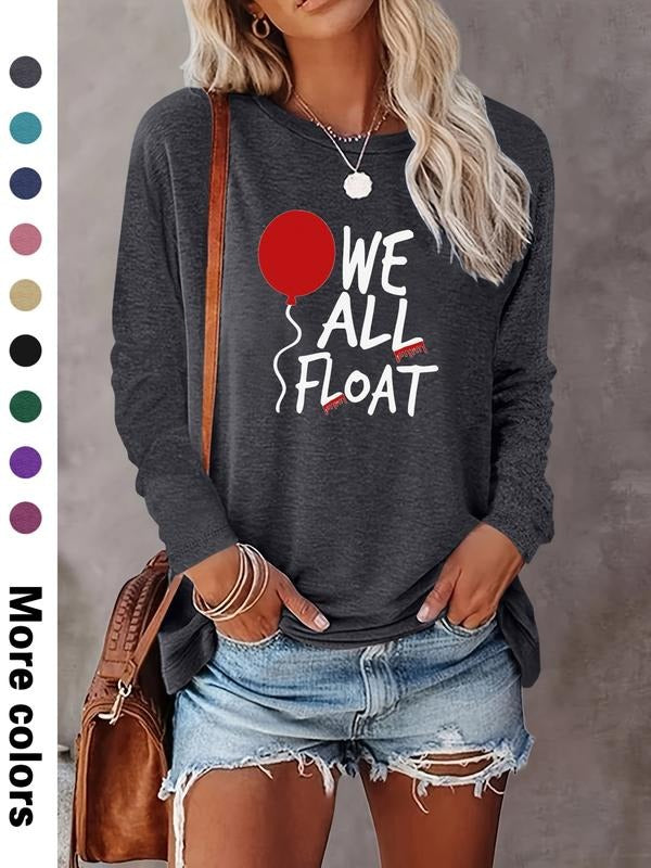 Women's Halloween Letter Print Long Sleeve Casual Fitted T-Shirt, Comfortable Fabric, Available in 9 Colors, All Seasons...