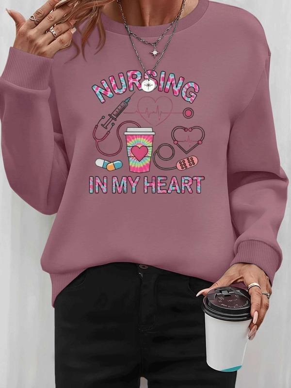 Women's Halloween Letter Print Long Sleeve Round Neck Pullover Sweatshirt, Casual Fitted Design, Available in 9 Colors...