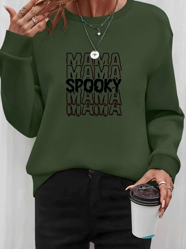 Women's Halloween Letter Print Long Sleeve Round Neck Pullover Sweatshirt, Casual Fitted Design, Fall & Winter Fashion,...